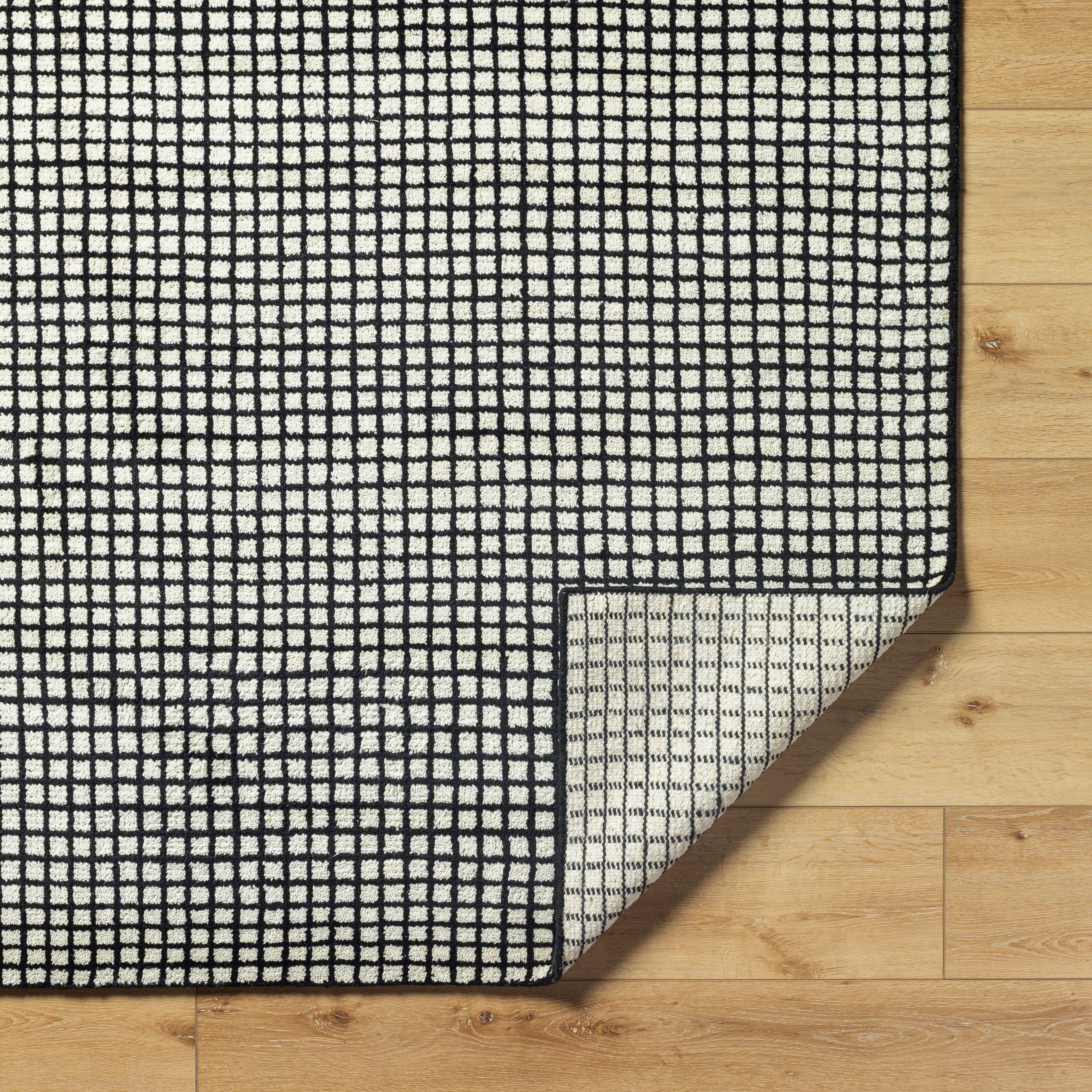 Damian Black Grid Rug 0-RUGS - wool Surya