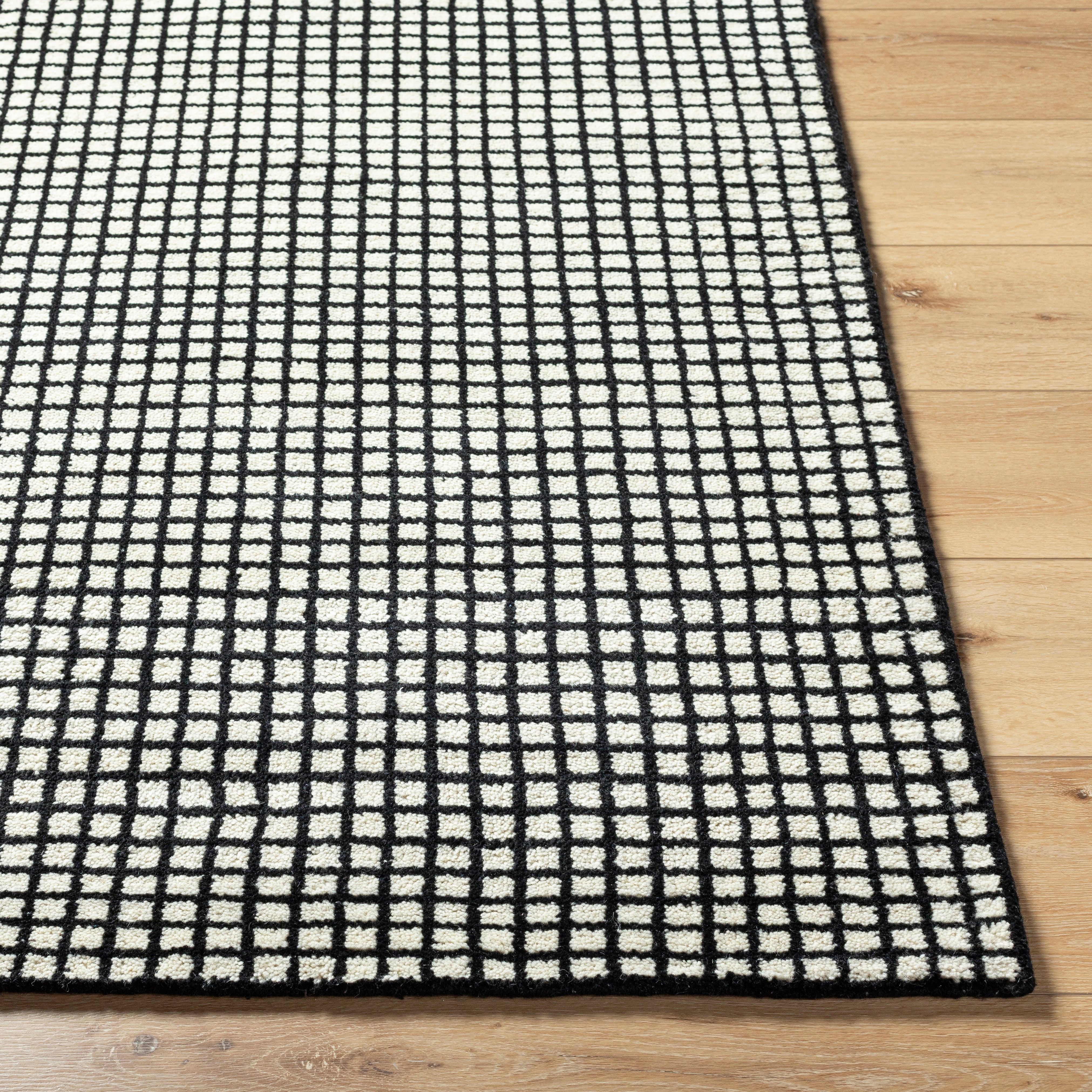 Damian Black Grid Rug 0-RUGS - wool Surya
