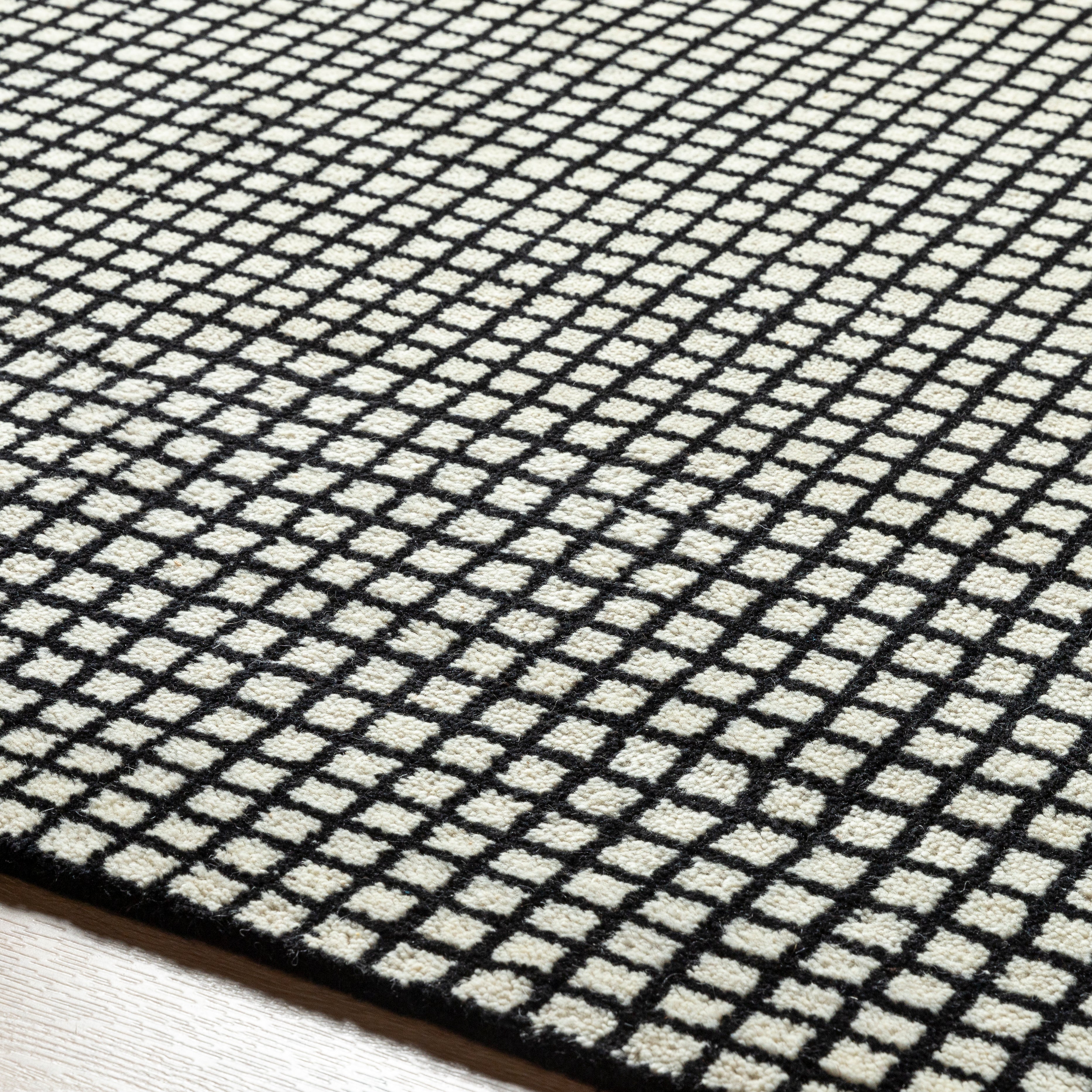 Damian Black Grid Rug 0-RUGS - wool Surya