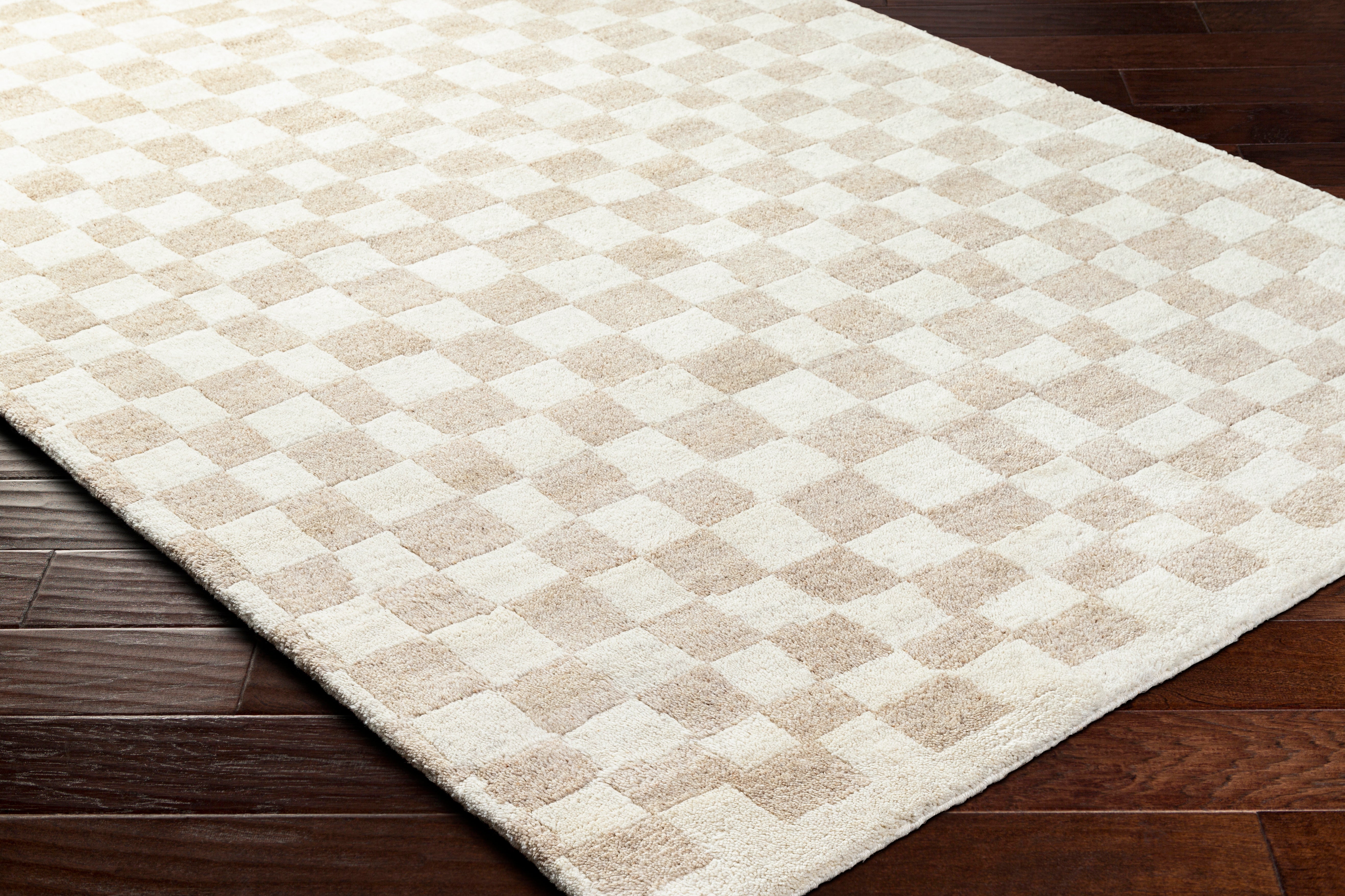 Damian Beige Checkered Rug 0-RUGS - wool Surya