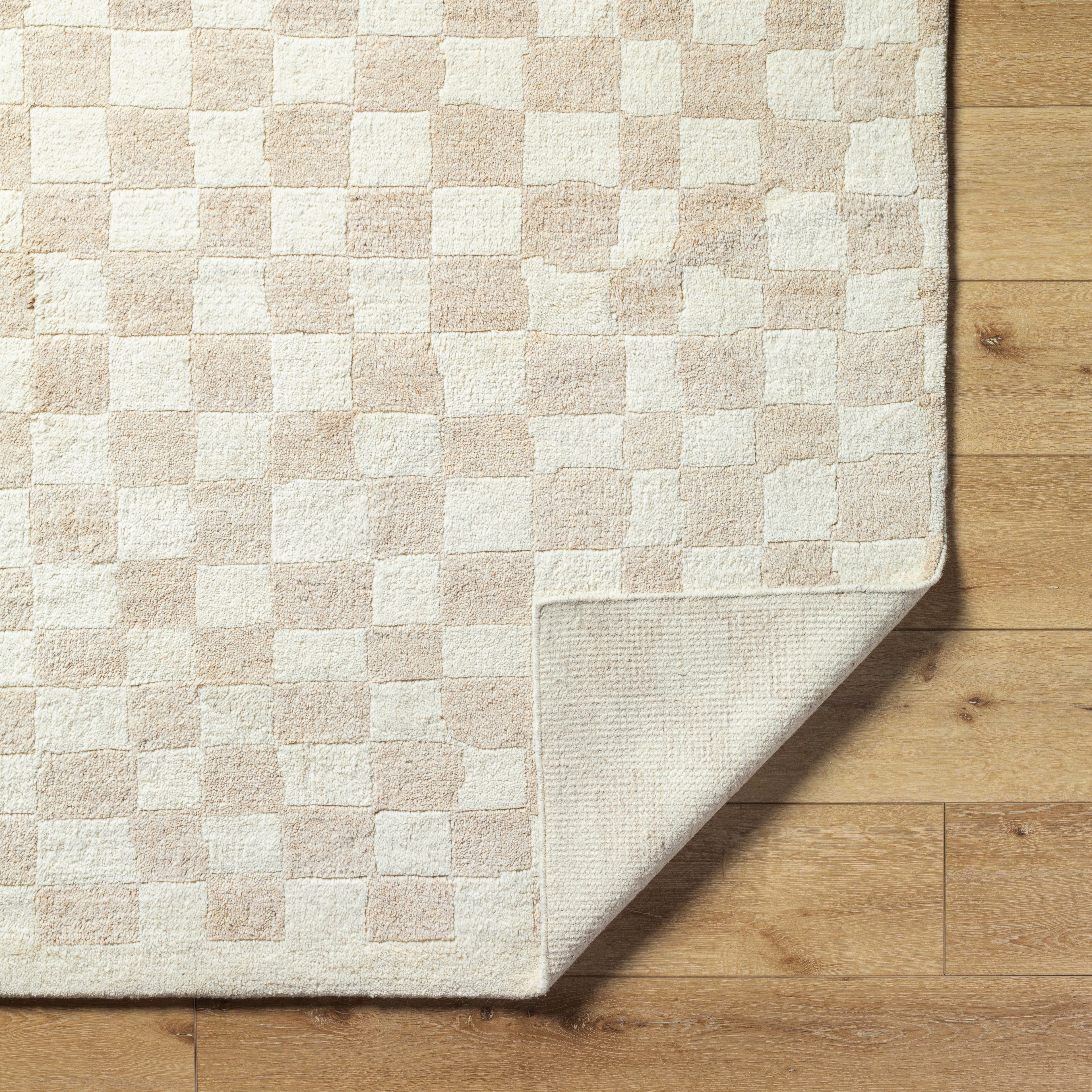 Damian Beige Checkered Rug 0-RUGS - wool Surya