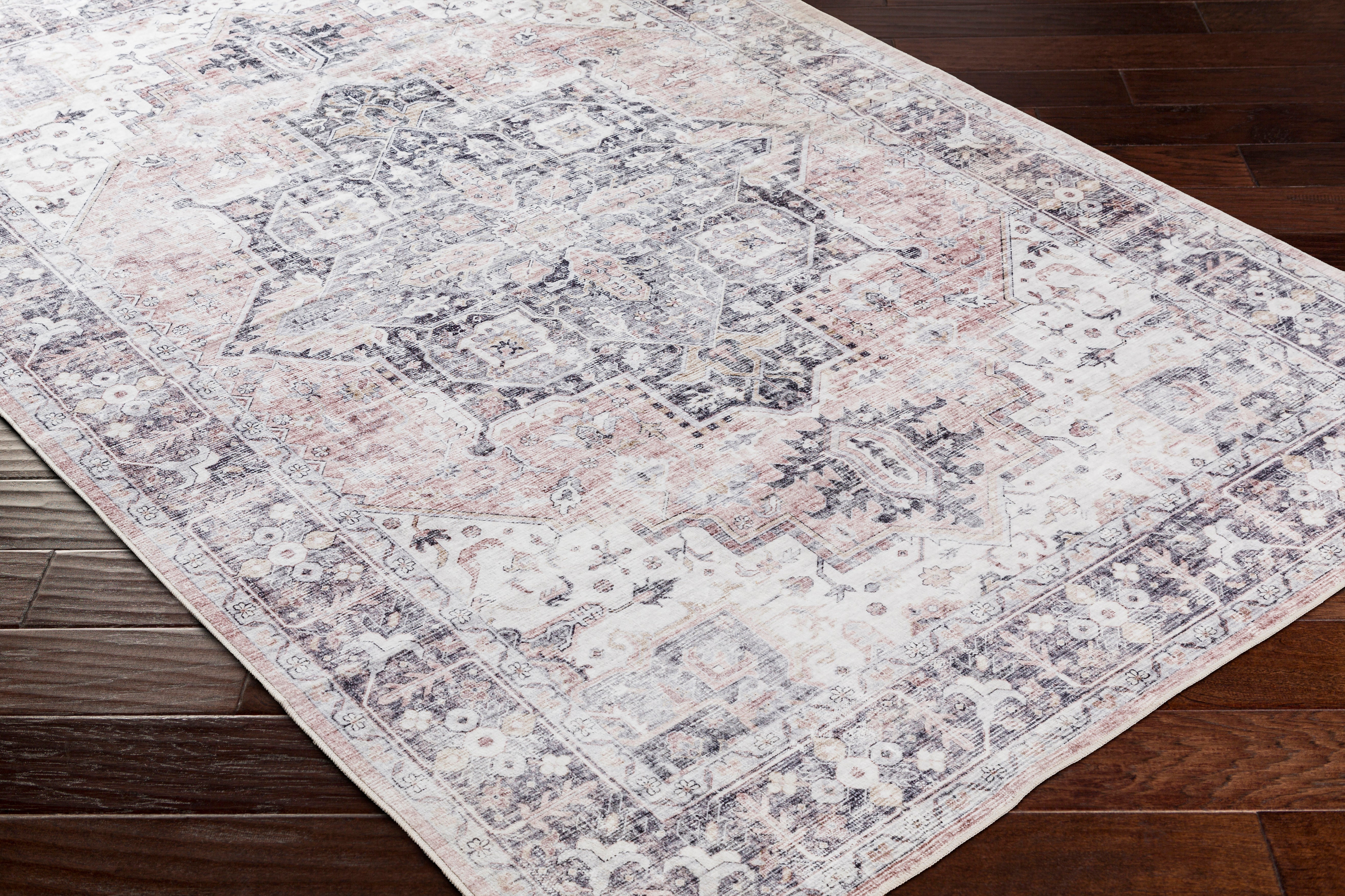 Laverne Charcoal / Blush Washable Rug 1 - RUGS - patterned Surya